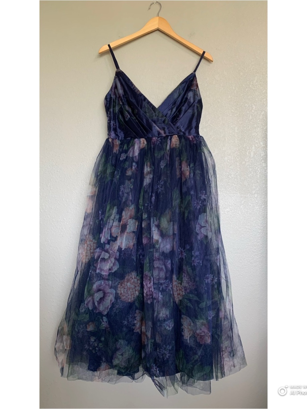 Lulu's Navy Floral Midi Dress with Purple & Green Accents
